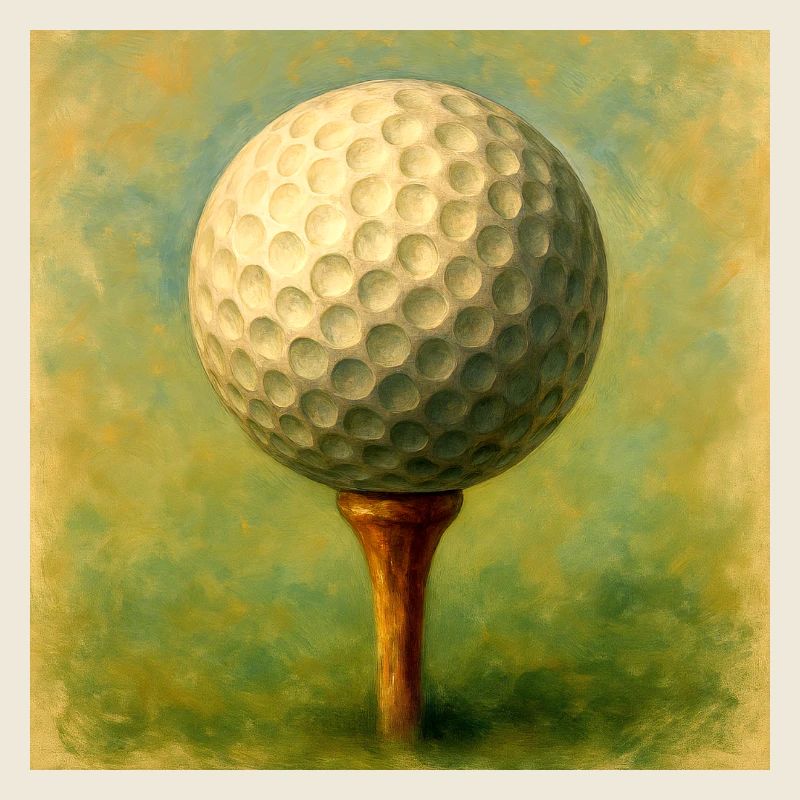 Golf ball in artistic board on tee