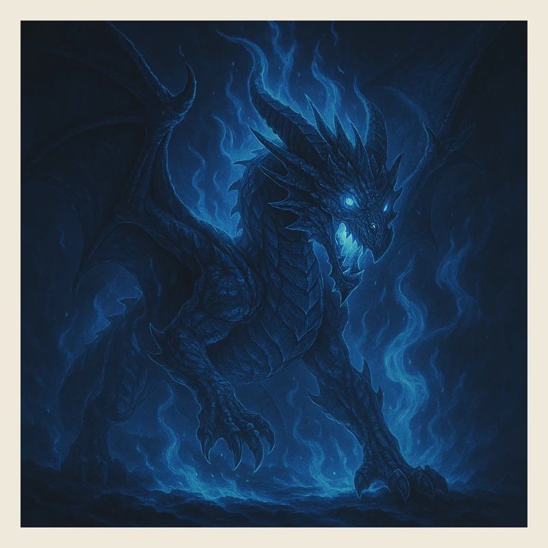 Blue Fire Dragon in Night Shadow