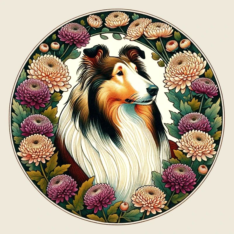 Collie im Floral Circle