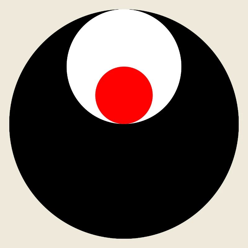 3 circles, black, white and red