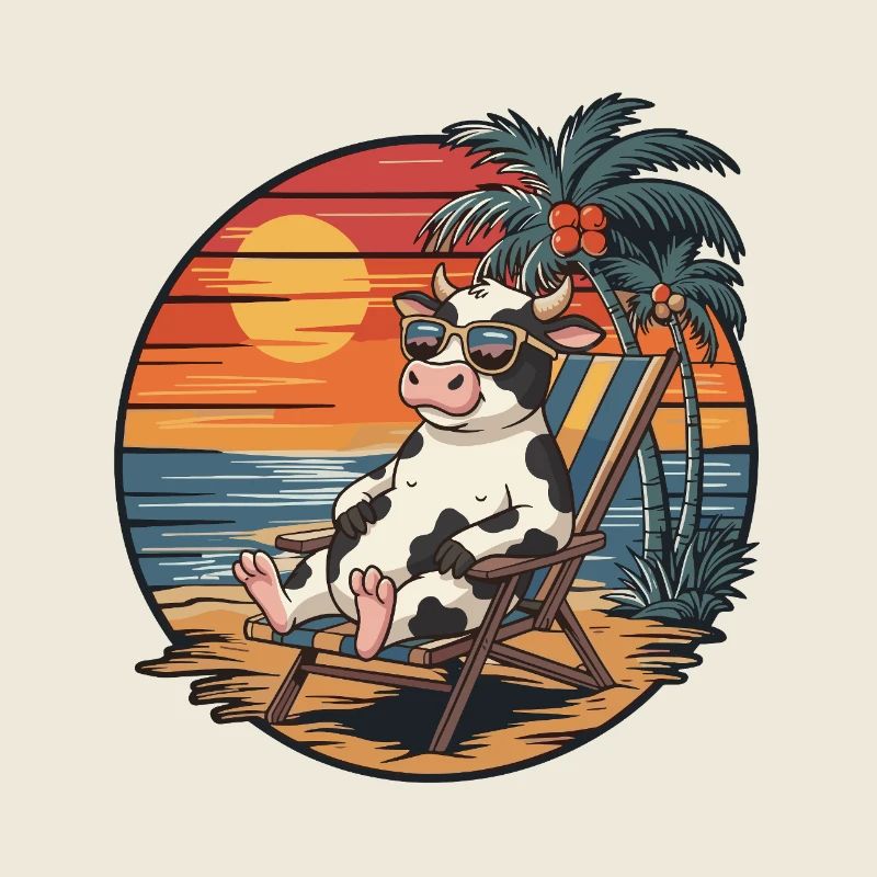 Vache drôle sur la plage Coucher de soleil des vacances d’été