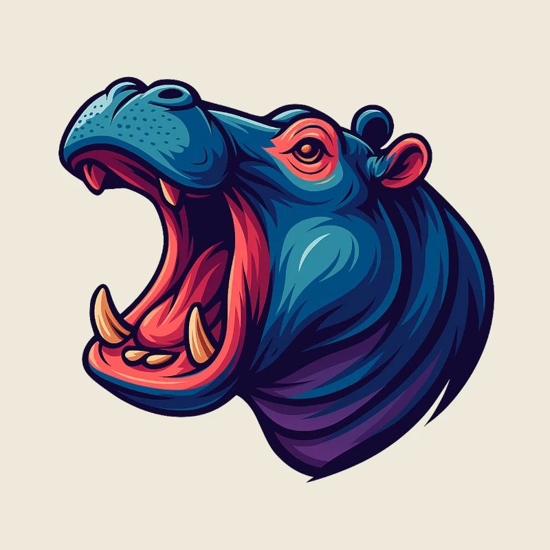 Hippopotame néon avec le museau ouvert