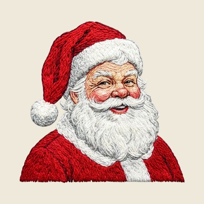 Père Noël brodé – motif joyeux (imprimé)