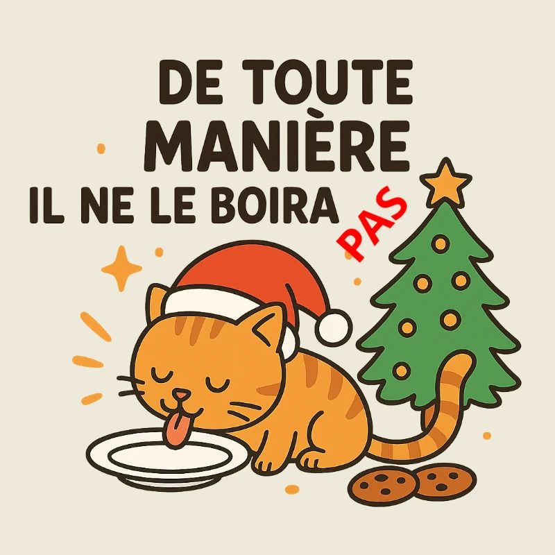 Chat festif de Noël qui refuse la boisson