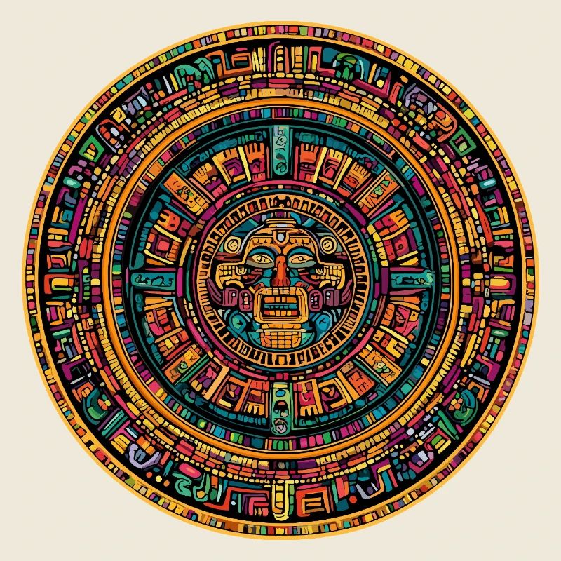 Aztec solar circle in a blaze of colour