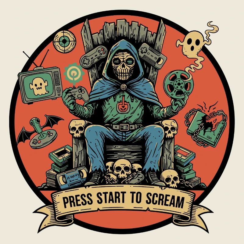 Skelett-Gamer Press Start to Scream