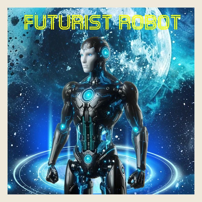 Futuristic robot in the neon cosmos