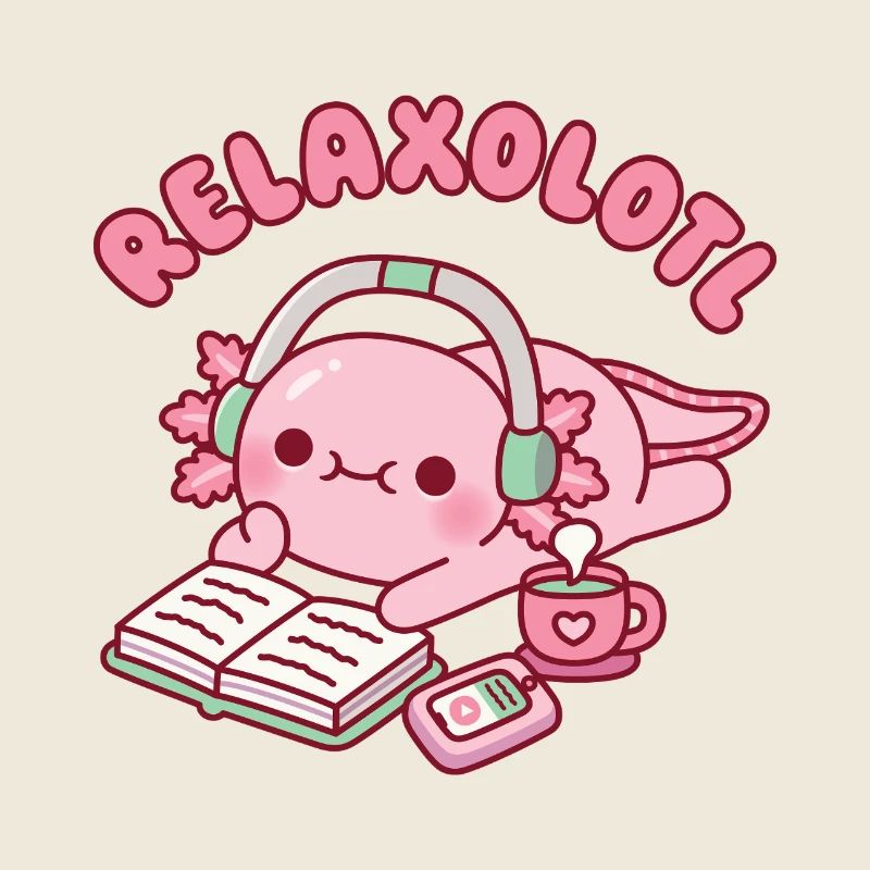 Mignon axolotl qui se détend avec un livre Relaxolotl jeu de mots