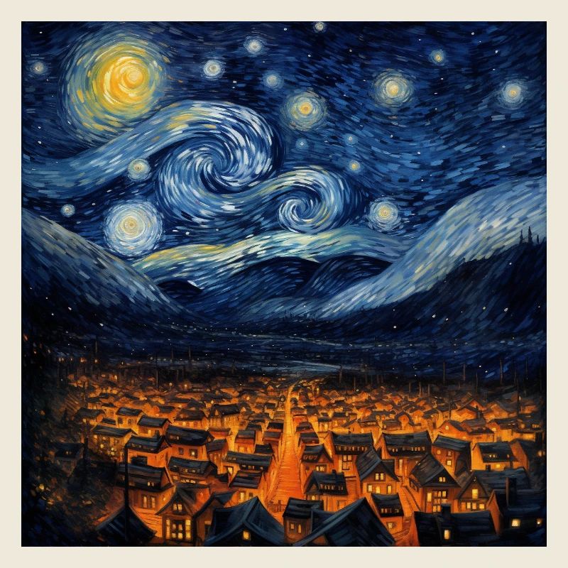 Whirling night over shining village