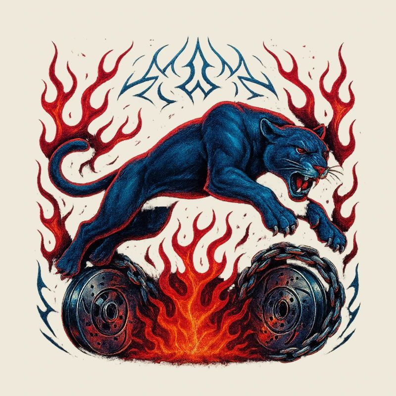 Blauer Panther über Flammen