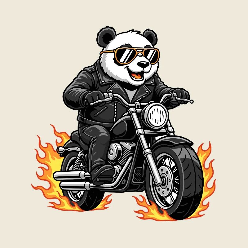 Cool Biker Panda Motorcycle Flames