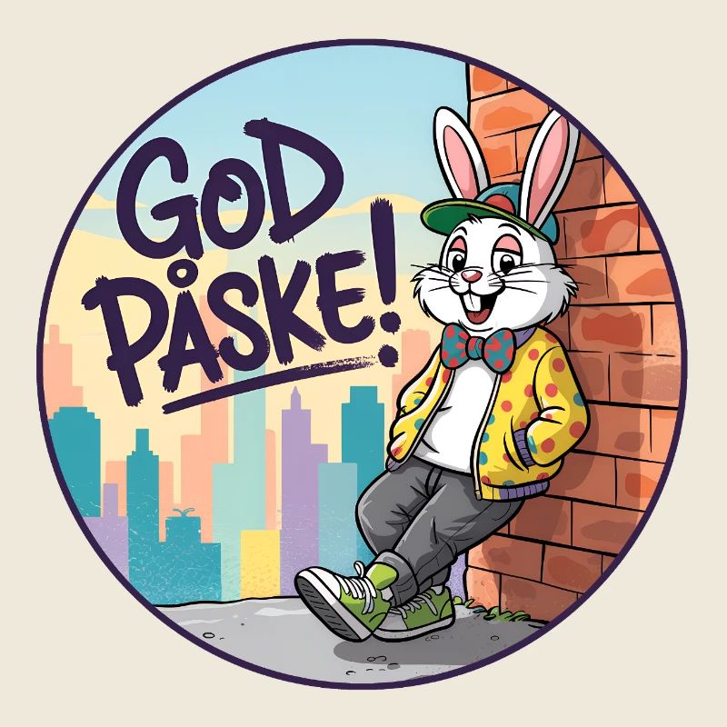 Joyeux lapin de Pâques dans le ciel de la ville