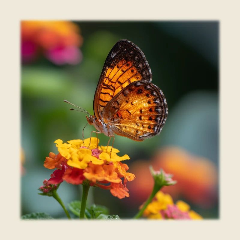 Papillon doré sur fleur éclatante