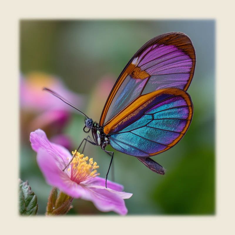 Papillon iridescent sur fleur délicate