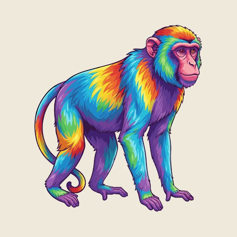 Aquarelle Pop Art Singe Arc-en-ciel Coloré