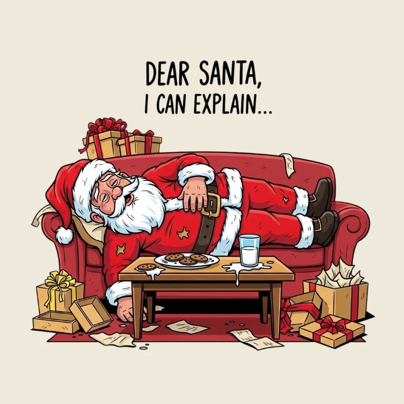 Weihnachtsmann schläft auf gemütlicher Couch