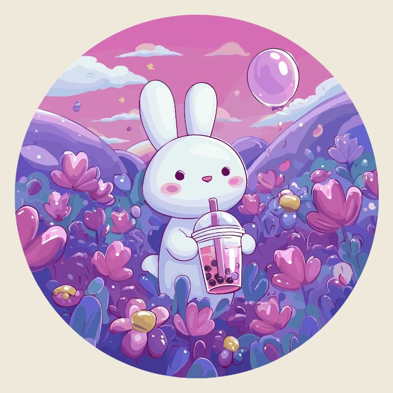 Petit Lapin dans la Mer de Fleurs Pourpre