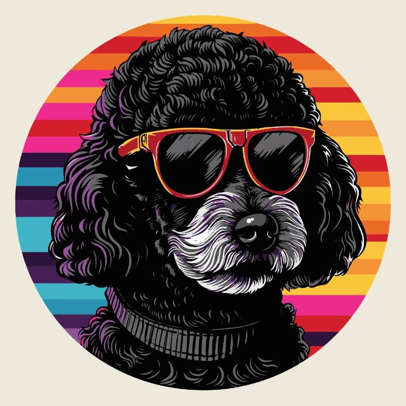 Poodle with sunglasses in retro ring