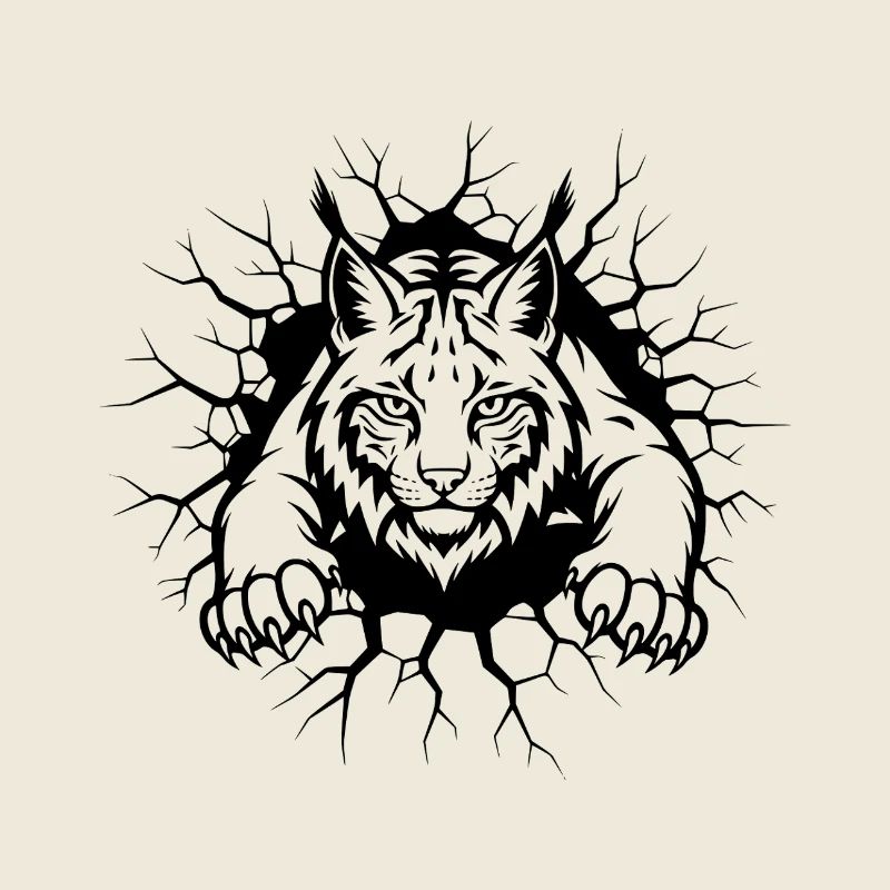 Lynx Wall Breakthrough Wild Animal Illustration