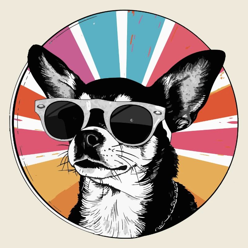 Chihuahua Retro-Radial mit Sonnenbrille