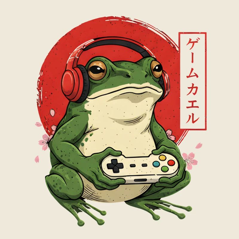 Retro Japanese Gamer Frog