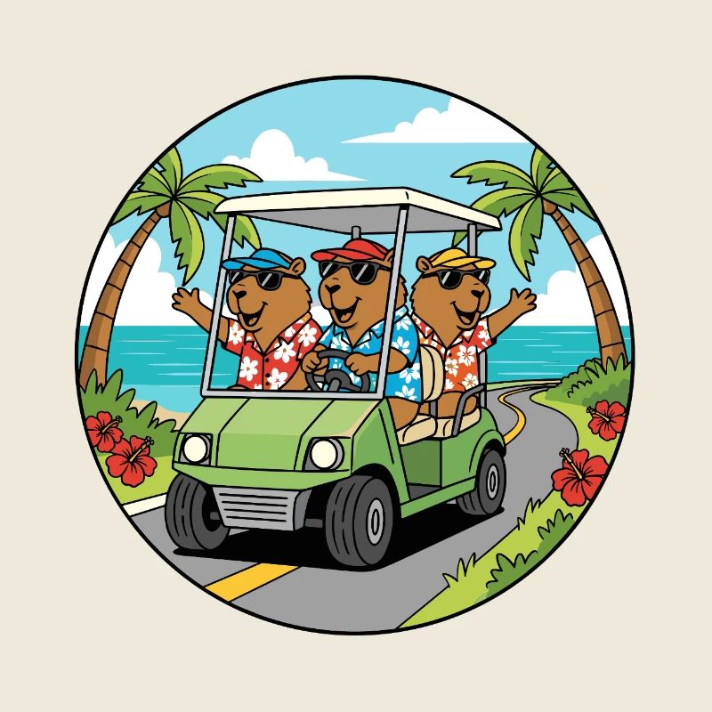 Vacances à la plage Golf Kart Capybara Art