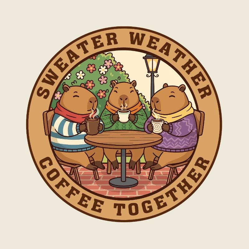 Capybara-Pullover, Wetter, Kaffee, Zusammen.
