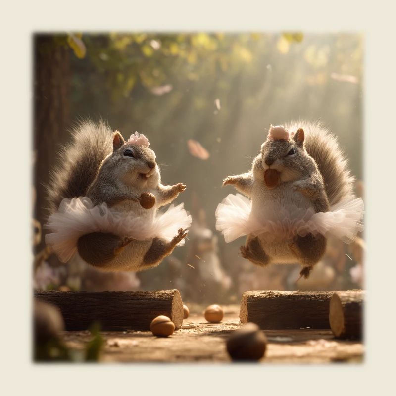 Tanzende Eichhörnchen im Tutu mit Eicheln