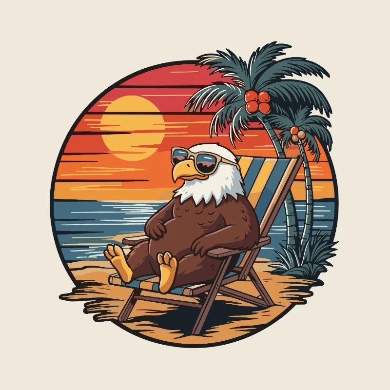 Aigle drôle sur le coucher de soleil des vacances d’été sur la plage