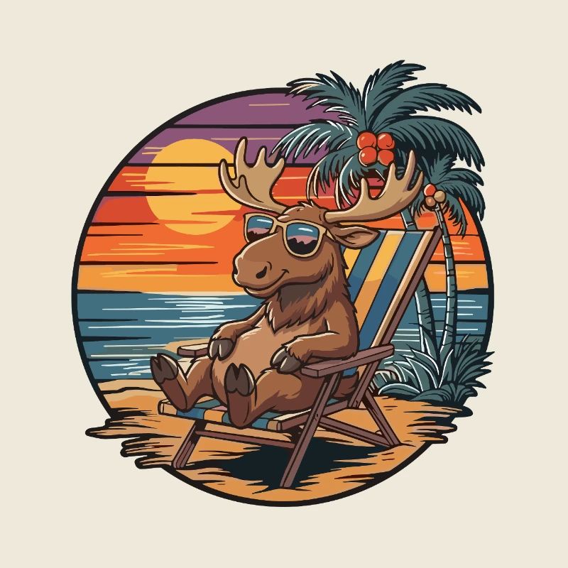 Drôle d’orignal sur la plage Coucher de soleil des vacances d’été