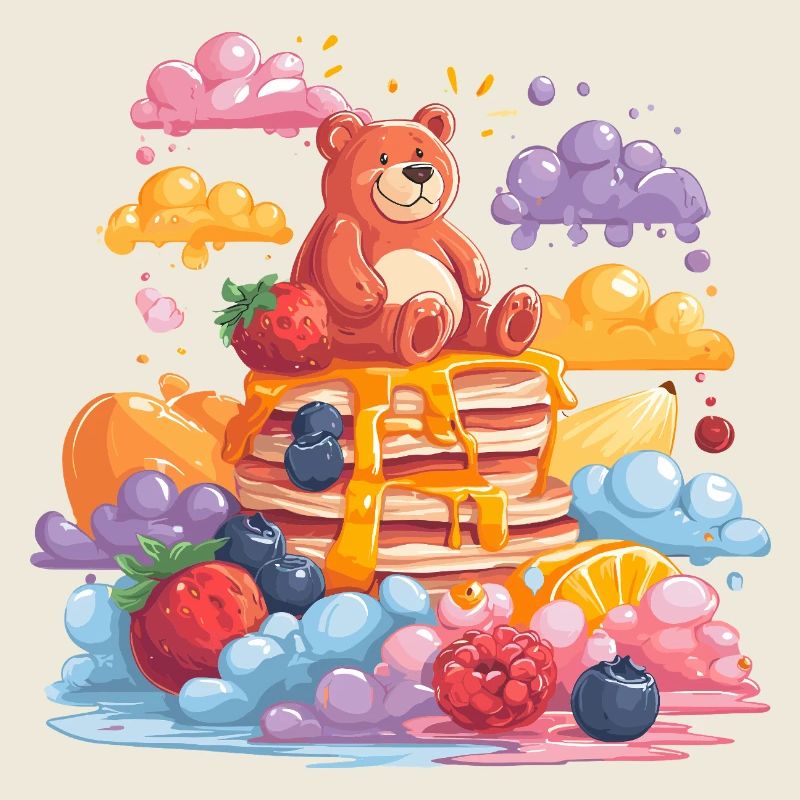 Ours en peaux sur des pancakes