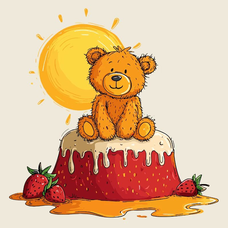 Ours en peluche sur gâteau avec le soleil