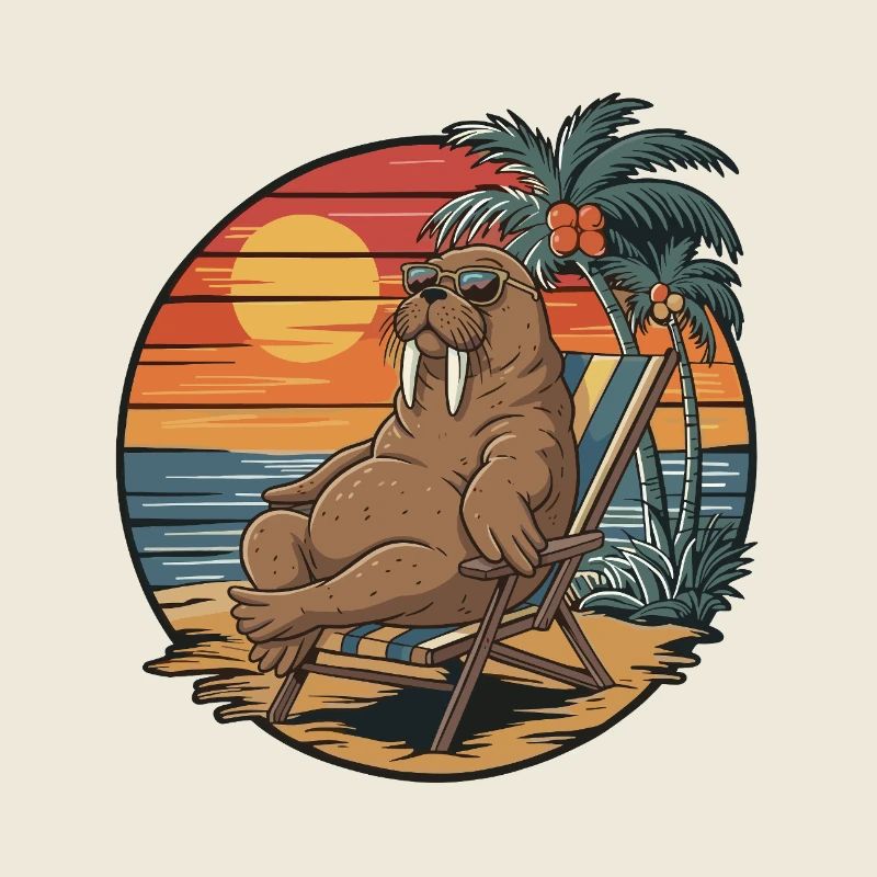 Morse drôle sur la plage Coucher de soleil des vacances d’été