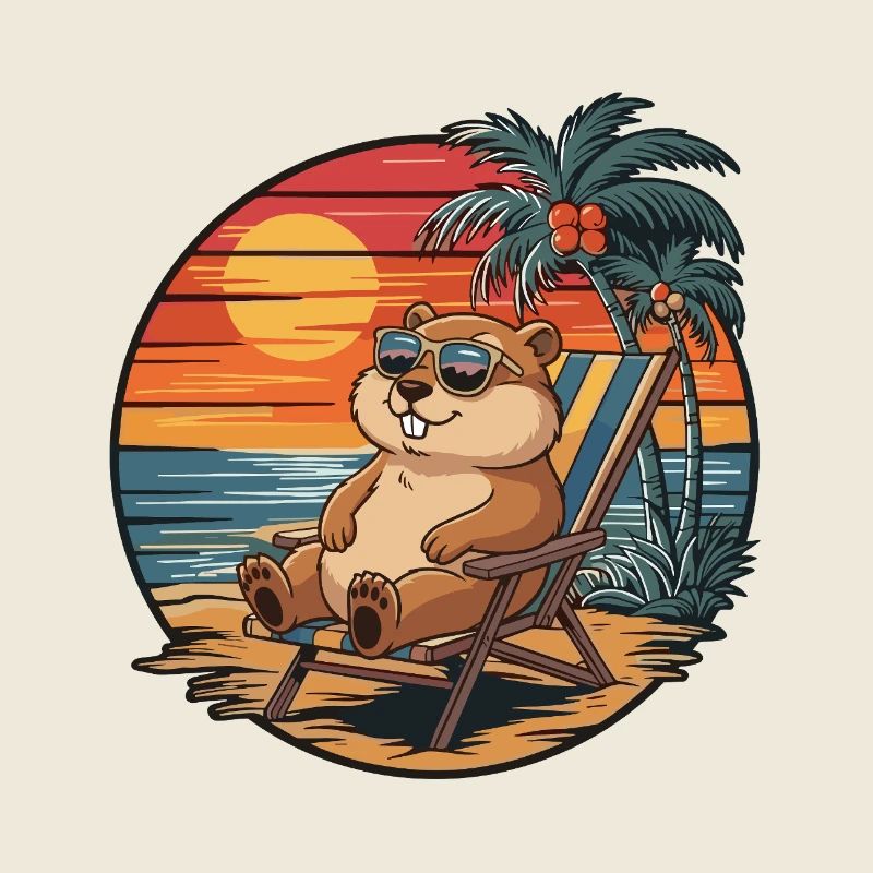 Drôle de Taupe sur le coucher de soleil des vacances d’été à la plage