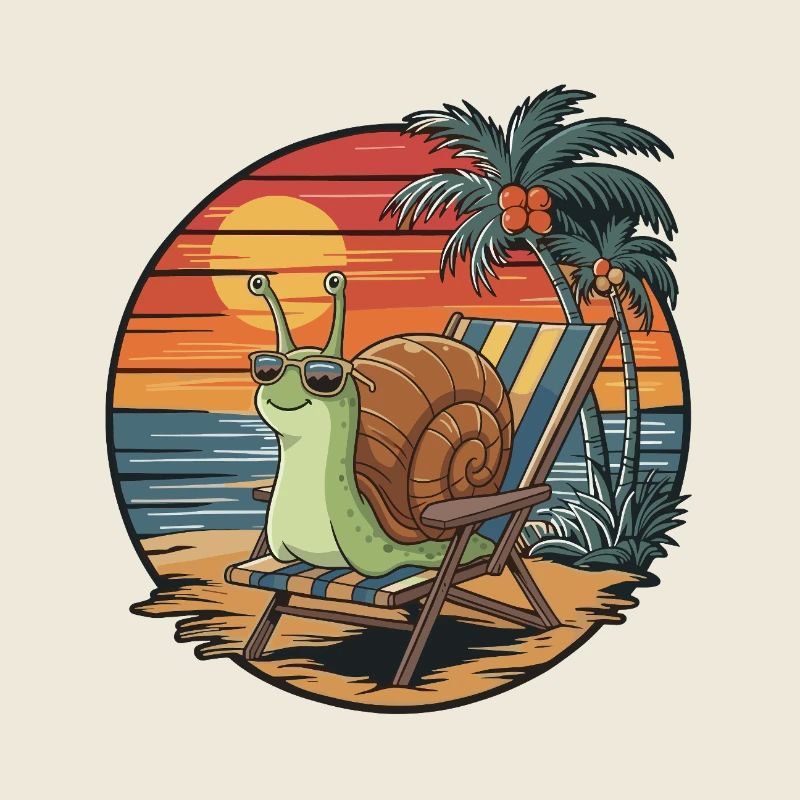 Escargot drôle sur la plage Coucher de soleil des vacances d’été