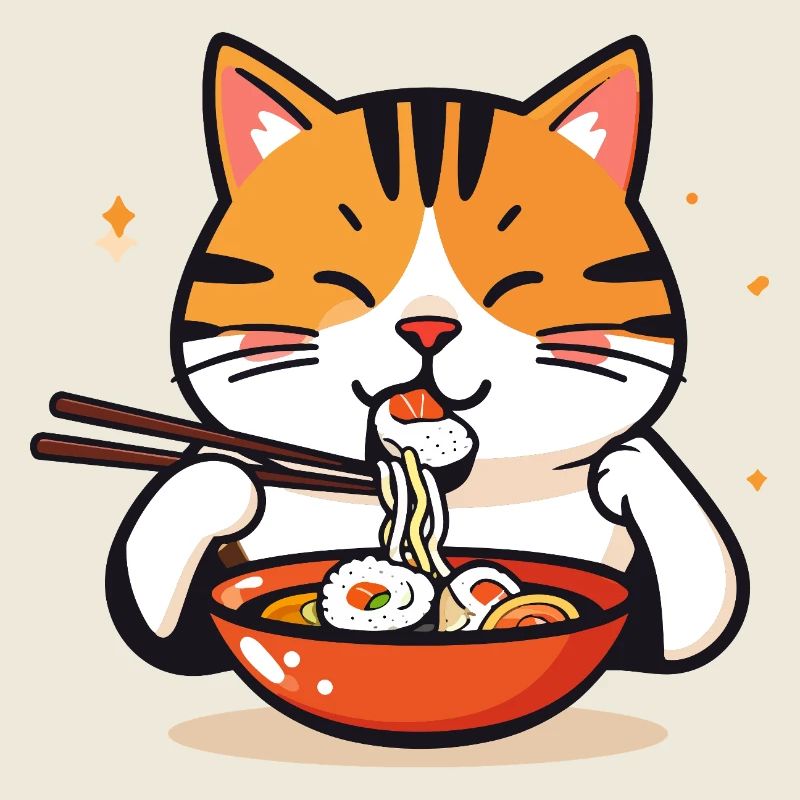 Kätzchen Ramen Nudelsuppe Sushi Genuss Katze