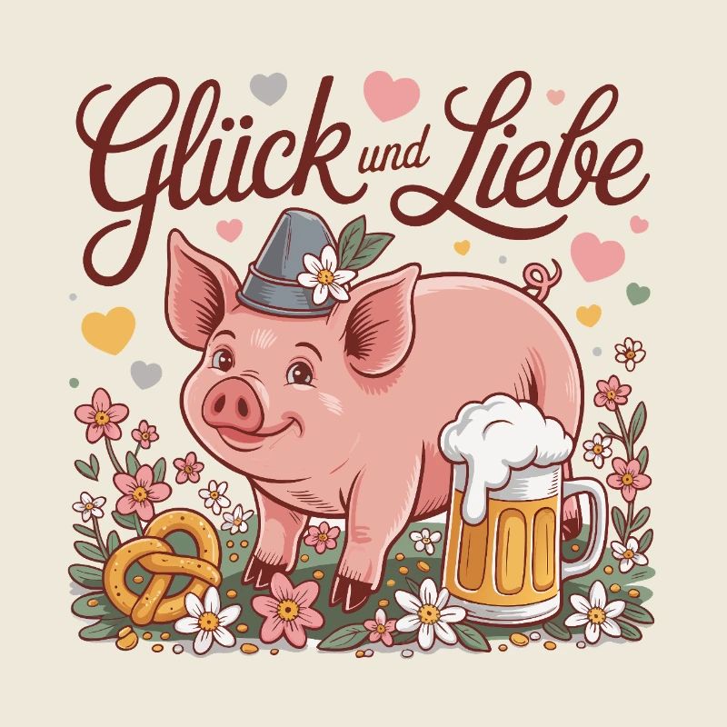 Glück und Liebe Schwein mit Bier