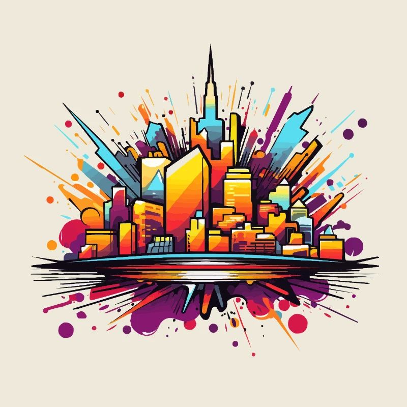 Colorful City Silhouette Explosion