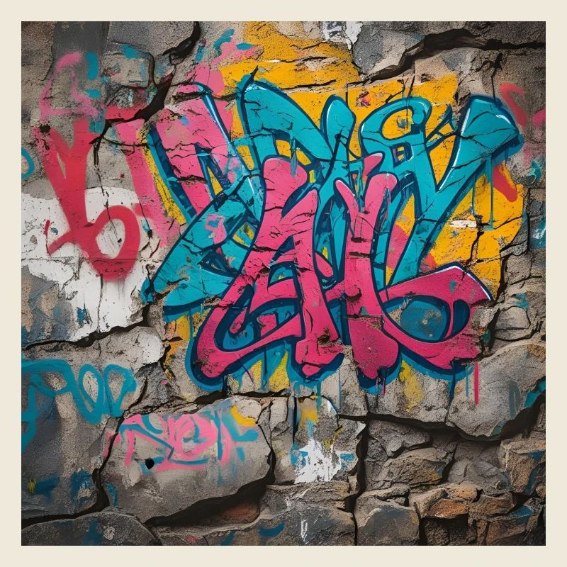 Graffitis colorés sur un mur de pierre