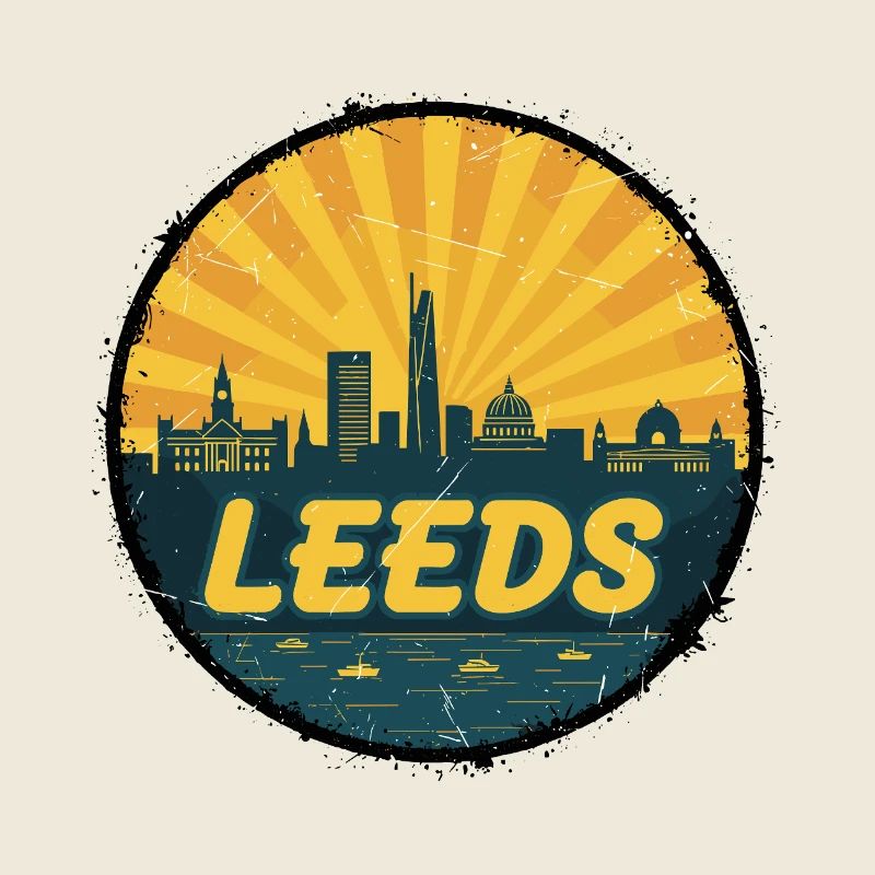 Leeds City Skyline Retro Sunset Abzeichen