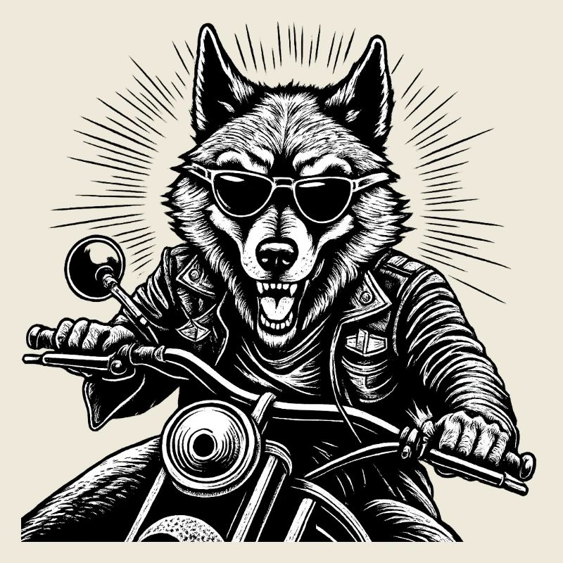 Wolf auf Motorrad Lederjacke Grafik