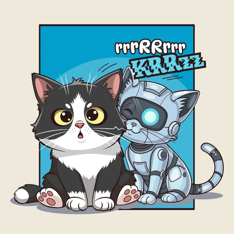 Chat et robot, humour, cartoon, bd