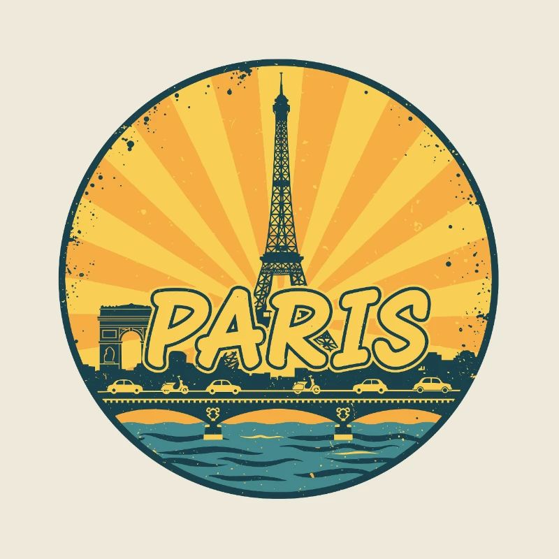 Paris City Skyline Eiffelturm Retro Sonnenuntergangsabzeichen