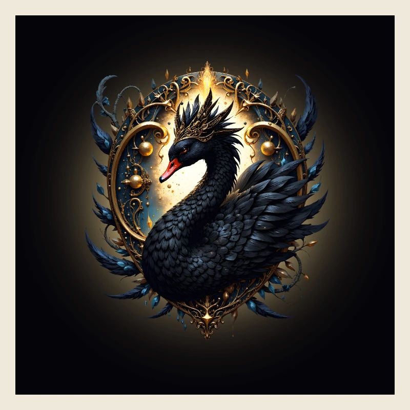 Cygne Noir Royal avec Auréole Dorée