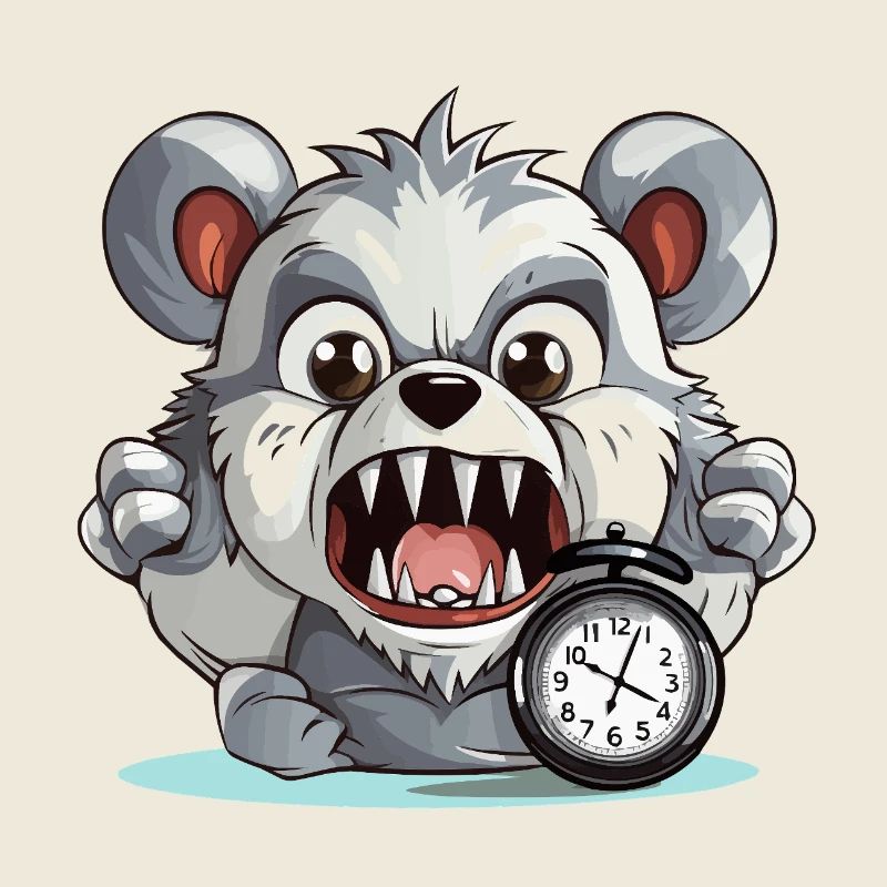 Aggressive panda with alarm clock
