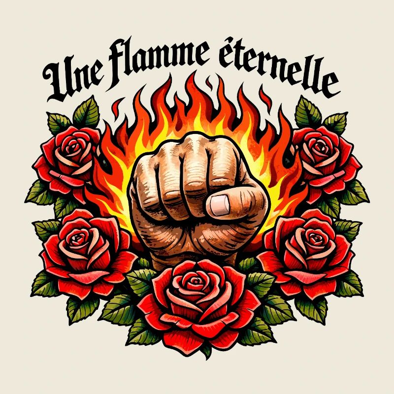 Flammende Faust und Rosen