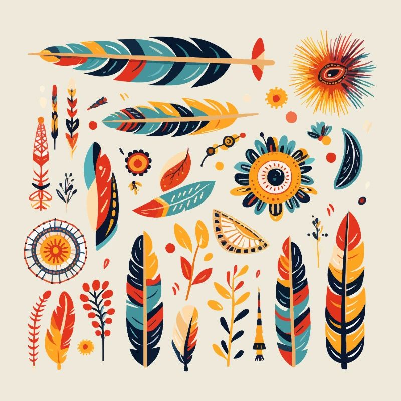Boho Feder und Blüten Muster