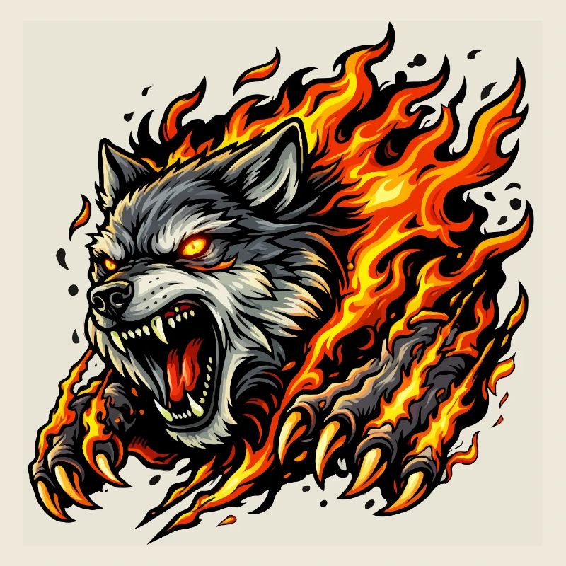 Wolf In Flame Eruption
