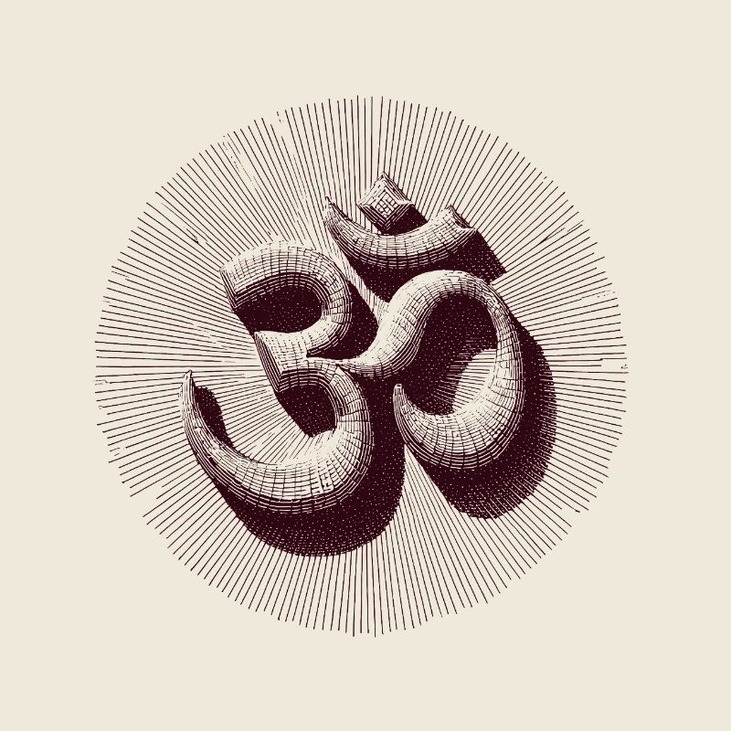 Vintage Om Symbol Engraving Style Brown