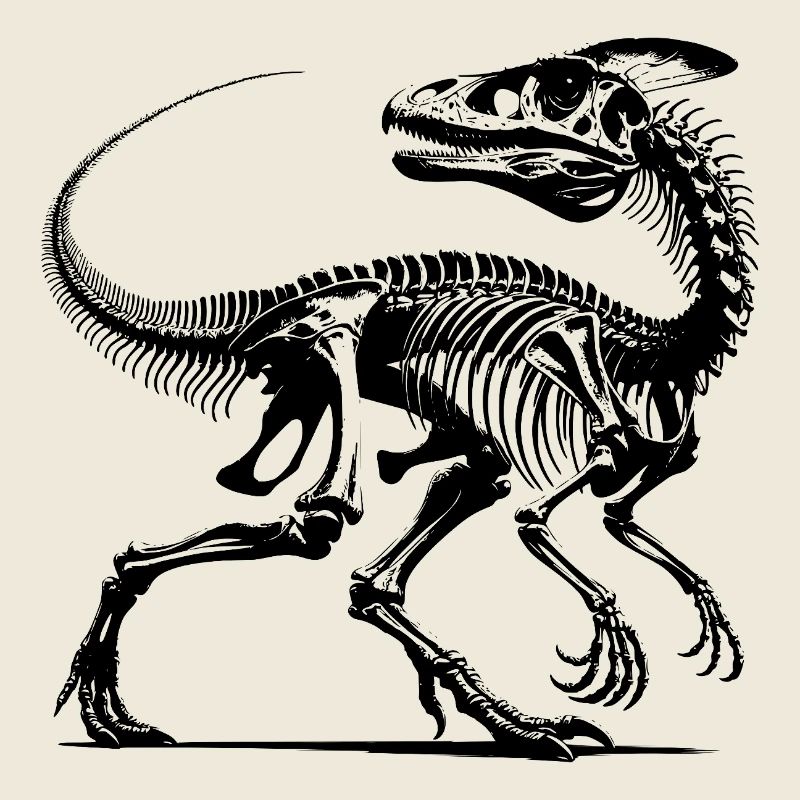 Dinosaure Raptor avec des os de colonne vertébrale